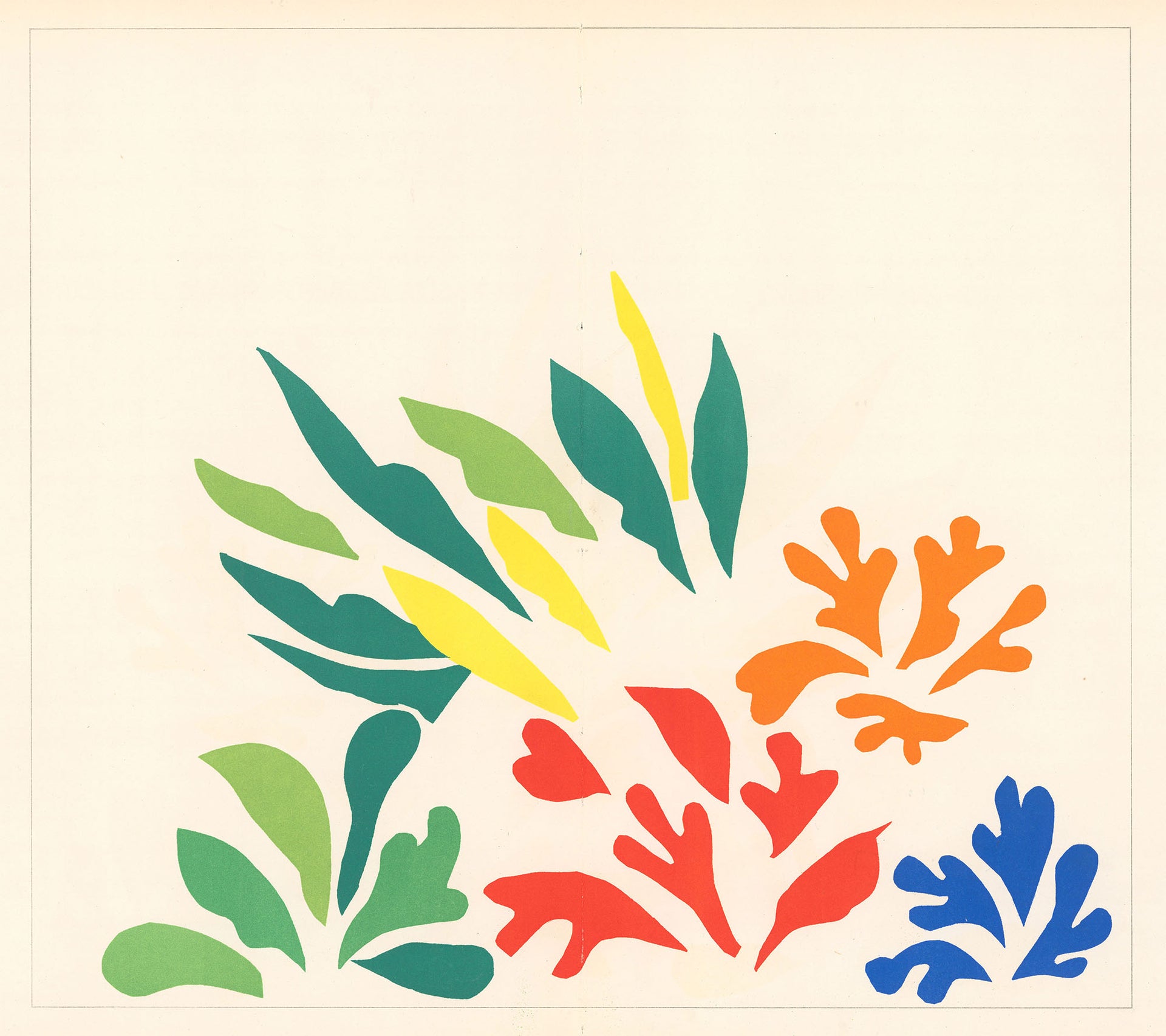 Acanthes, by Henri Matisse featuring colorful botanical leaf shapes in a rainbow of colors.