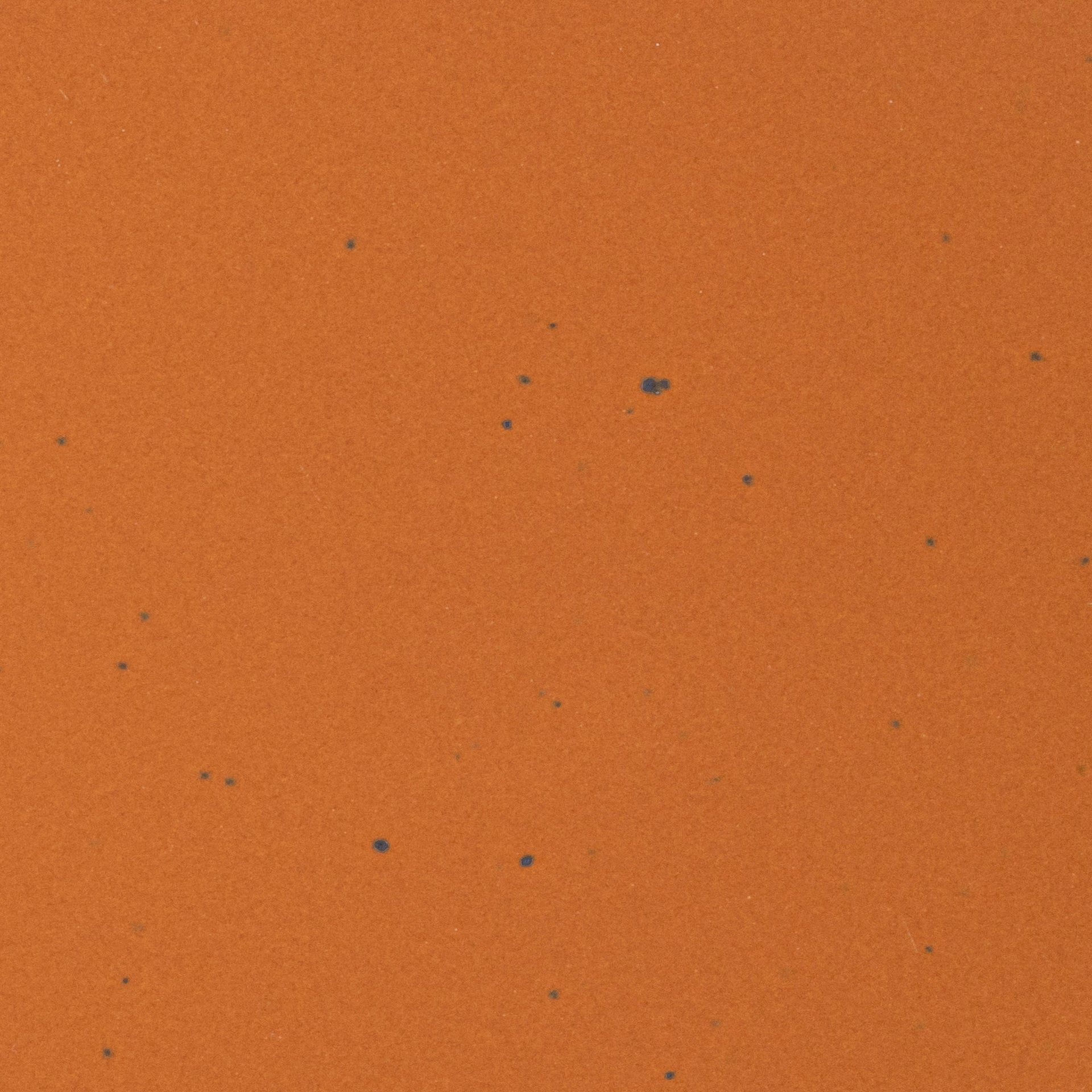 A closeup of a ceramic plate in an earthy orange color with iron spots