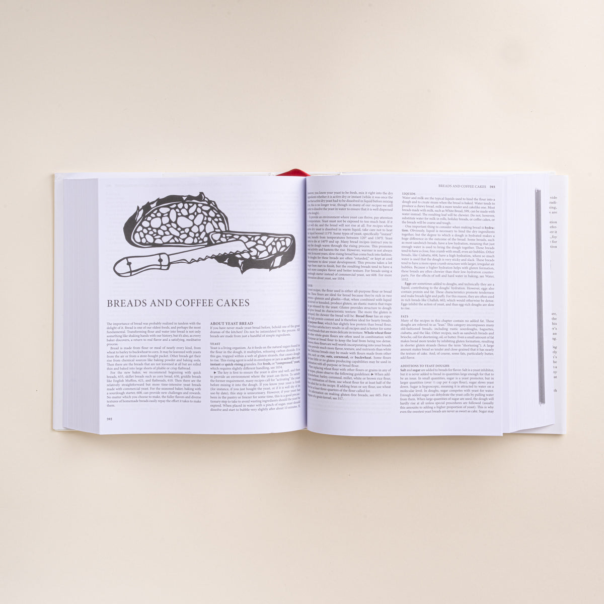 Open Joy of Cooking cookbook showing the “Breads and Coffee Cakes” section with a black-and-white bread illustration.