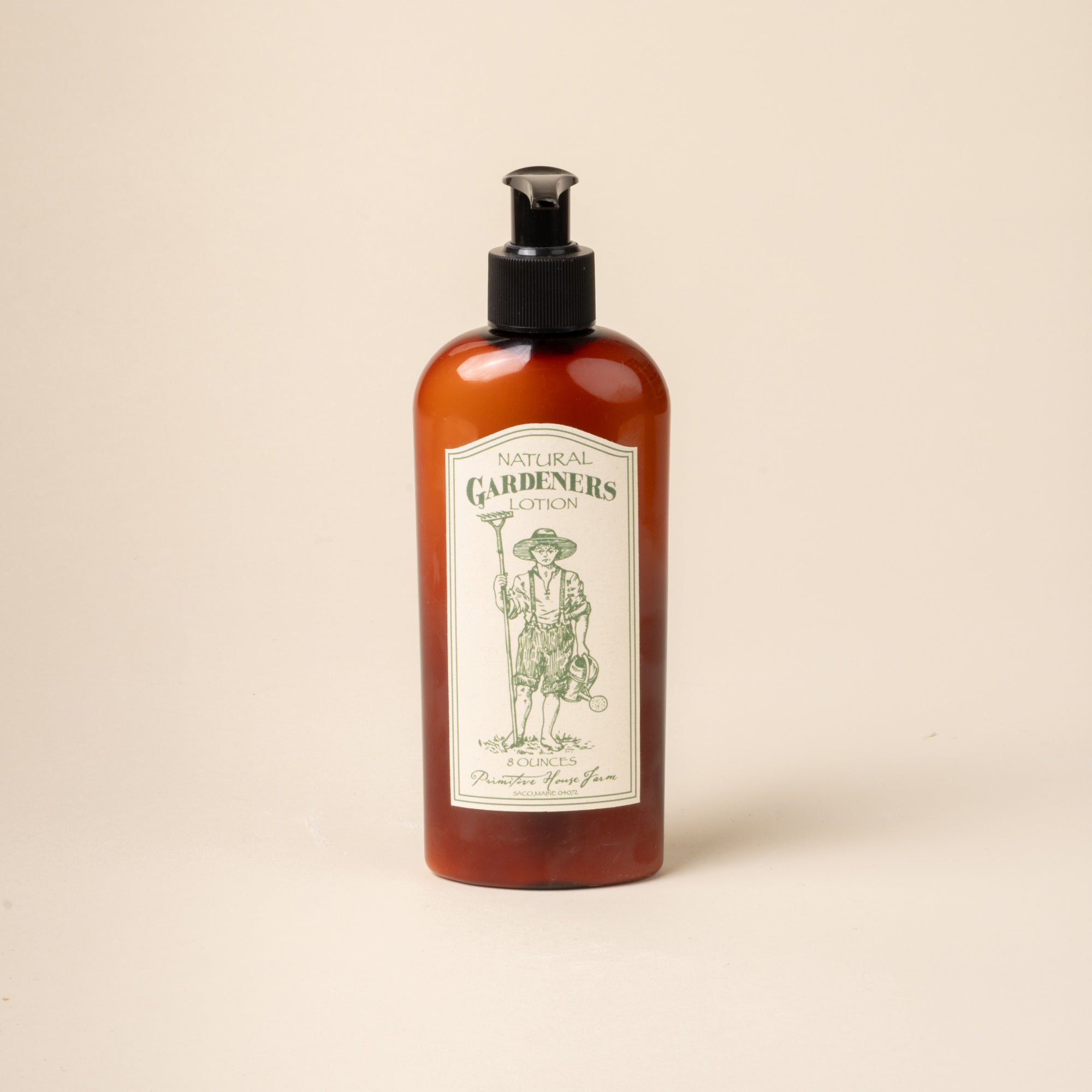 Bottle of 'Gardeners Lotion' on a beige background