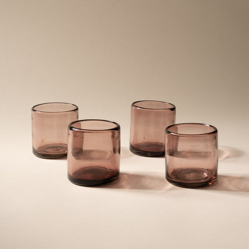 4 light plum short transparent drinking glasses