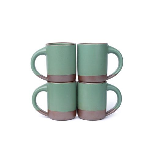 Four ceramic mug with straight sides and a comfortable handle in a viridian green glaze with a matte finish.