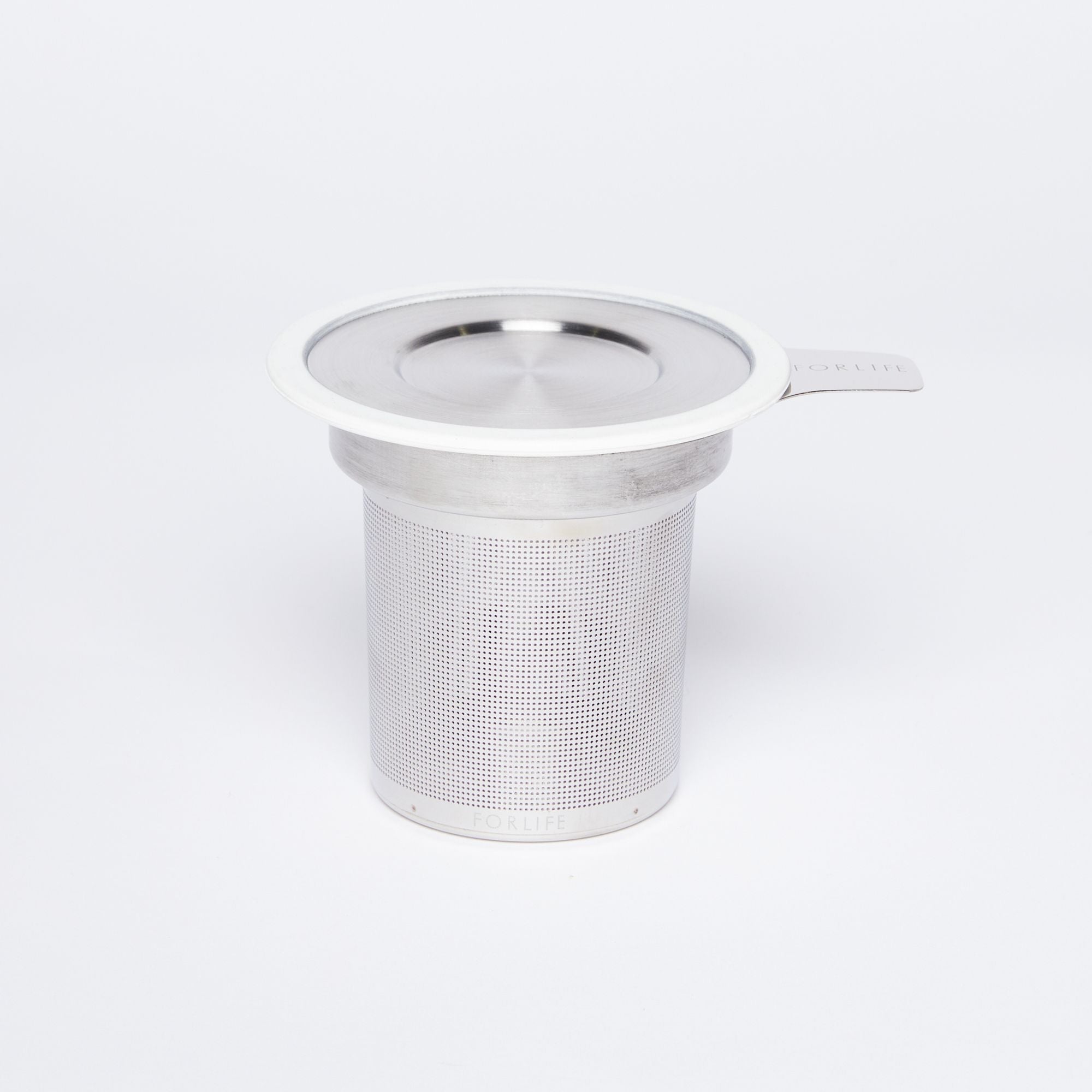 Extra-fine stainless-steel infuser with cylinder base and white silicone lined steel top