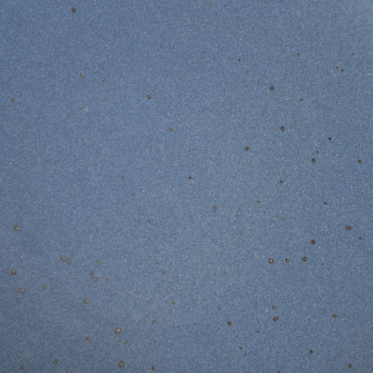 A closeup of a ceramic plate in a muted navy blue color with iron speckles throughout