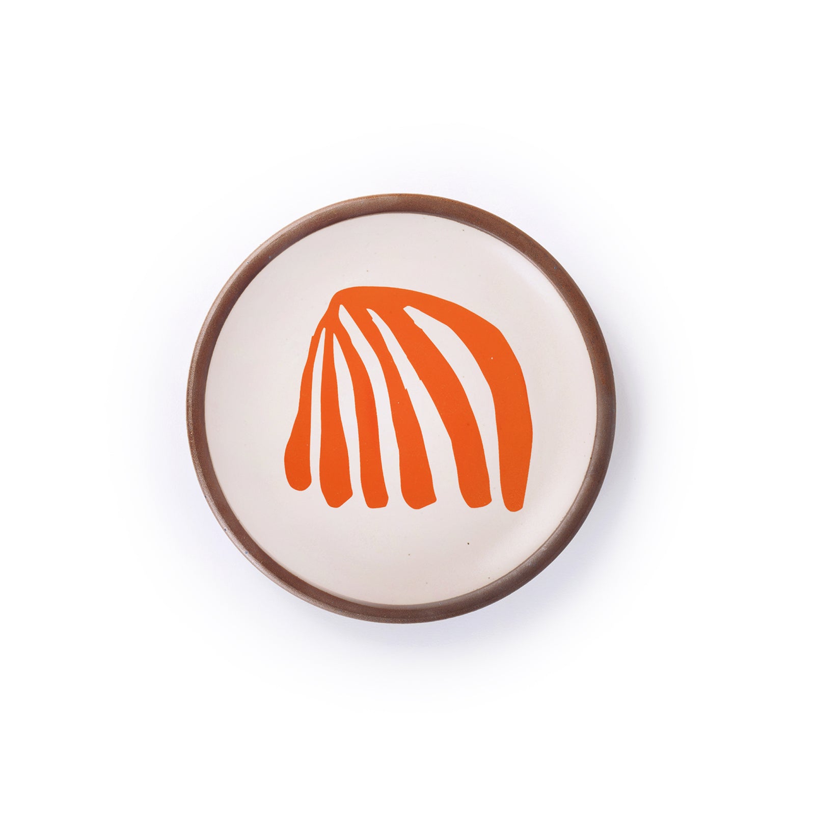 A ceramic dessert sized plates in a warm off-white color with unglazed rim, a frond-like cut-outs from Henri Matisse’s La Perruche et la sirène.