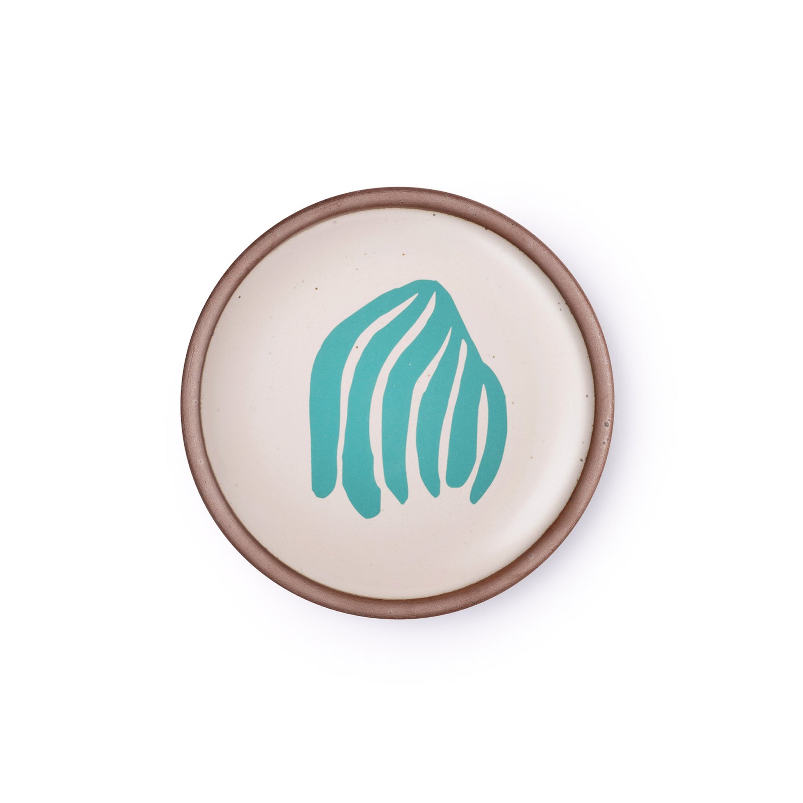 A ceramic dessert sized plates in a warm off-white color with unglazed rim, a frond-like cut-outs from Henri Matisse’s La Perruche et la sirène.