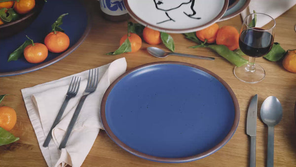 Video of The Matisse Collection on a table with a family eating a meal.