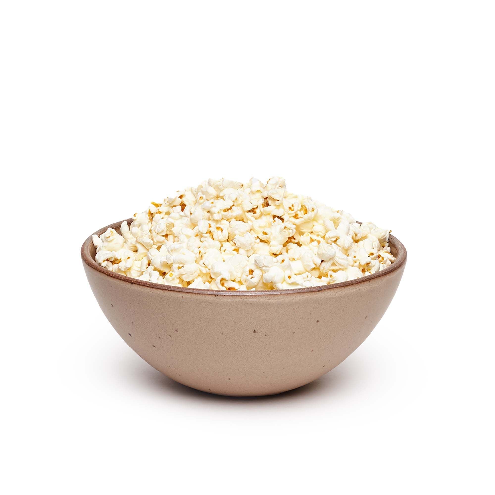 Popcorn Bowl in Morel with Emptied Bag of Popcorn