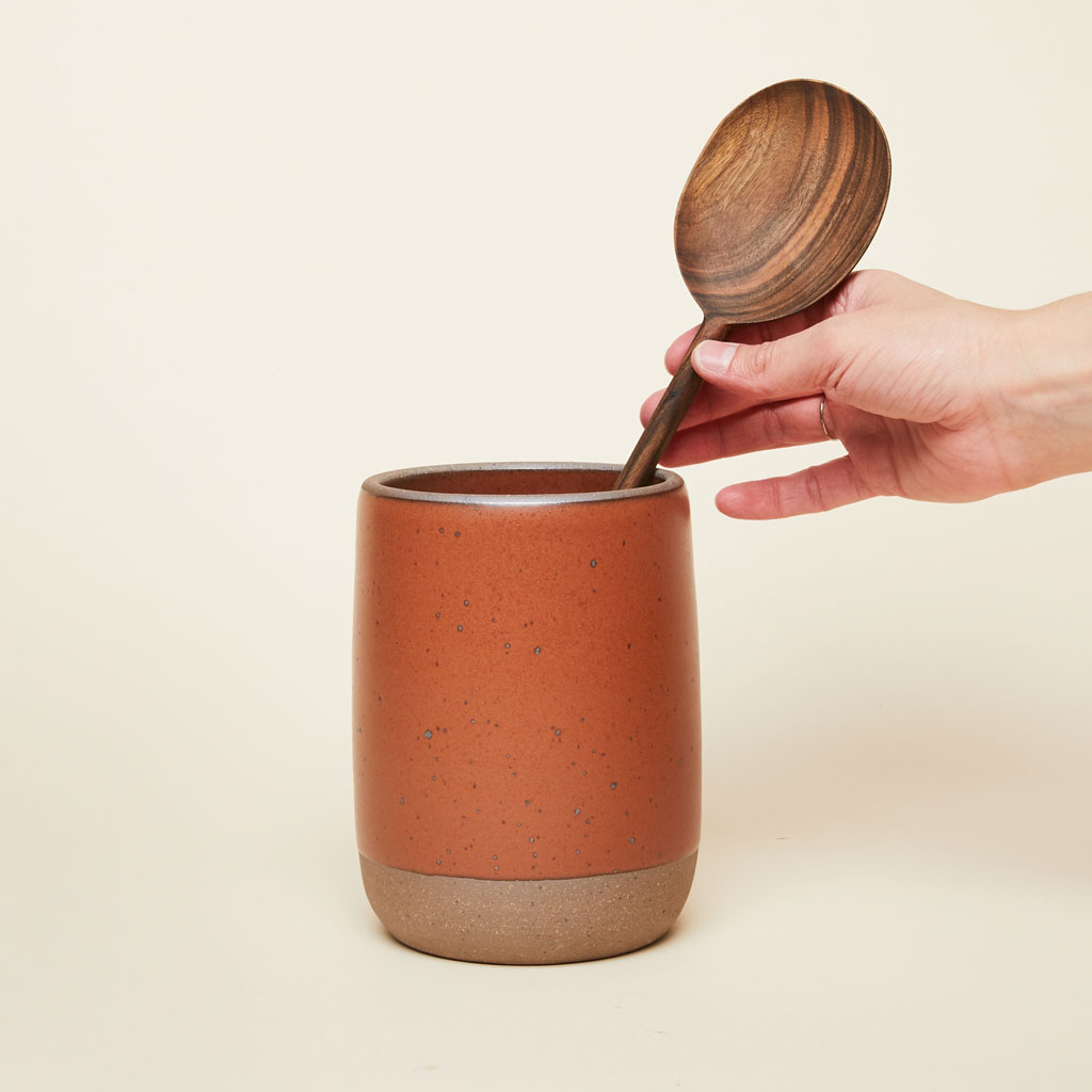 Utensil Crock in Amaro with a Walnut Round Spoon